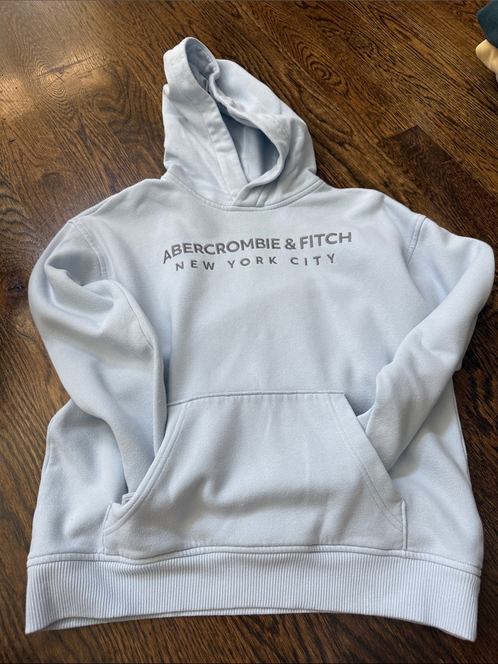 Abercrombie & Fitch Light Blue Pullover Hoodie with Logo